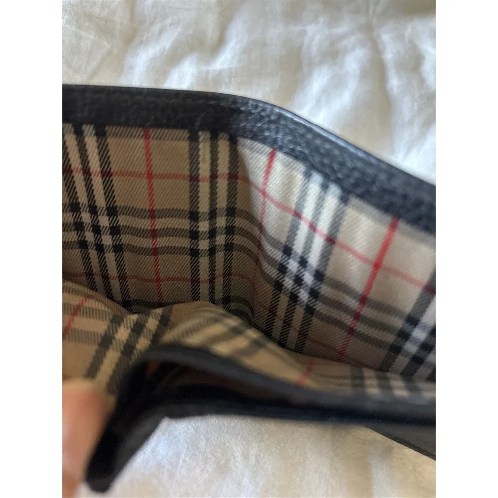 VTG BURBERRY Burberrys BI-FOLD LEATHER WALLET BLACK  Pre 1990s Nova Check Lining
